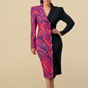 Color block  button down midi dress